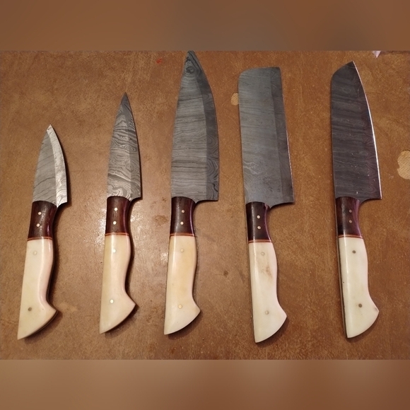 New 5pc Damascus steel blade skull kitchen butcher set - Picture 4 of 5